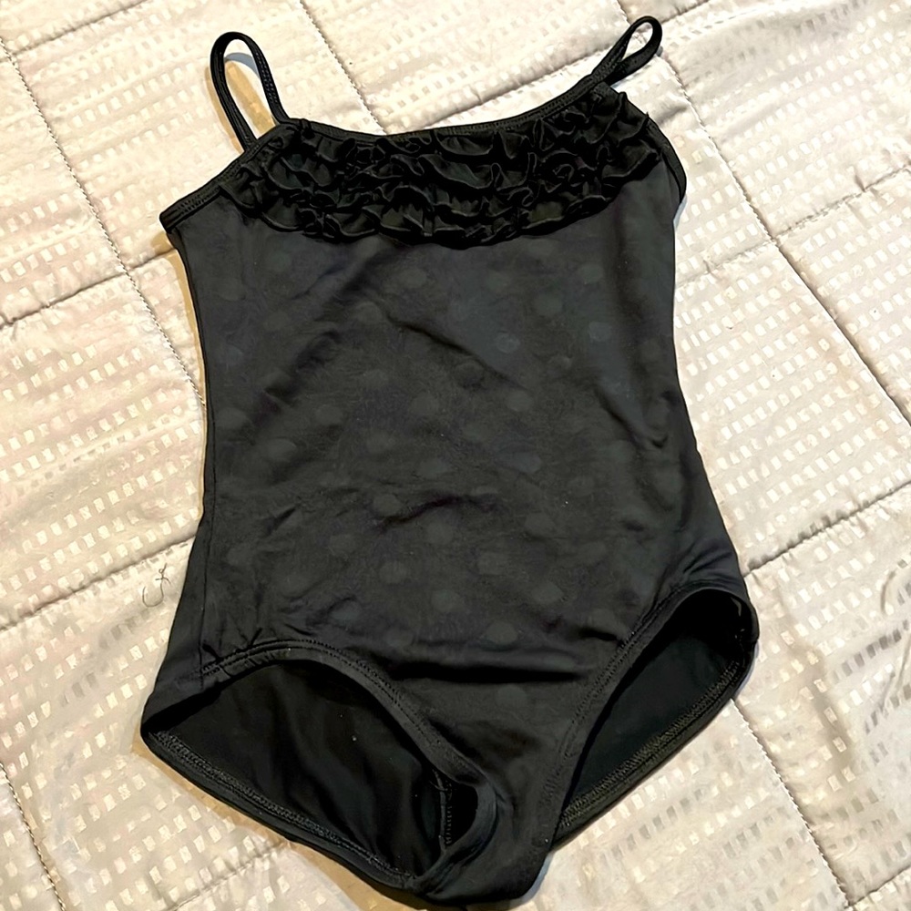 Suffolk London medium child black polkadot leotard with ruffles